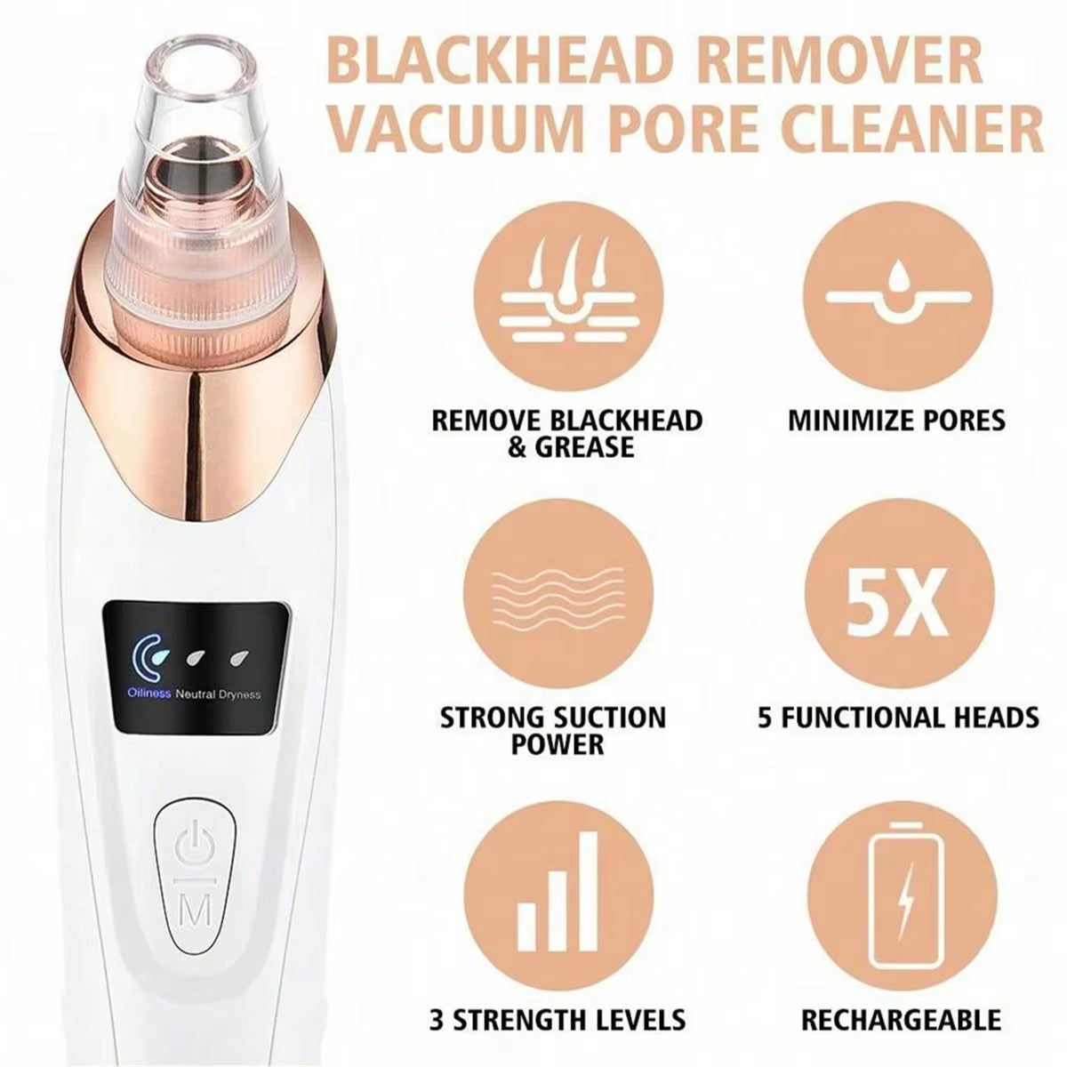 Facial Pore Vacuum Cleanser – USB Rechargeable Blackhead & Pore Suction Tool for Deep Cleansing and Gentle Exfoliation